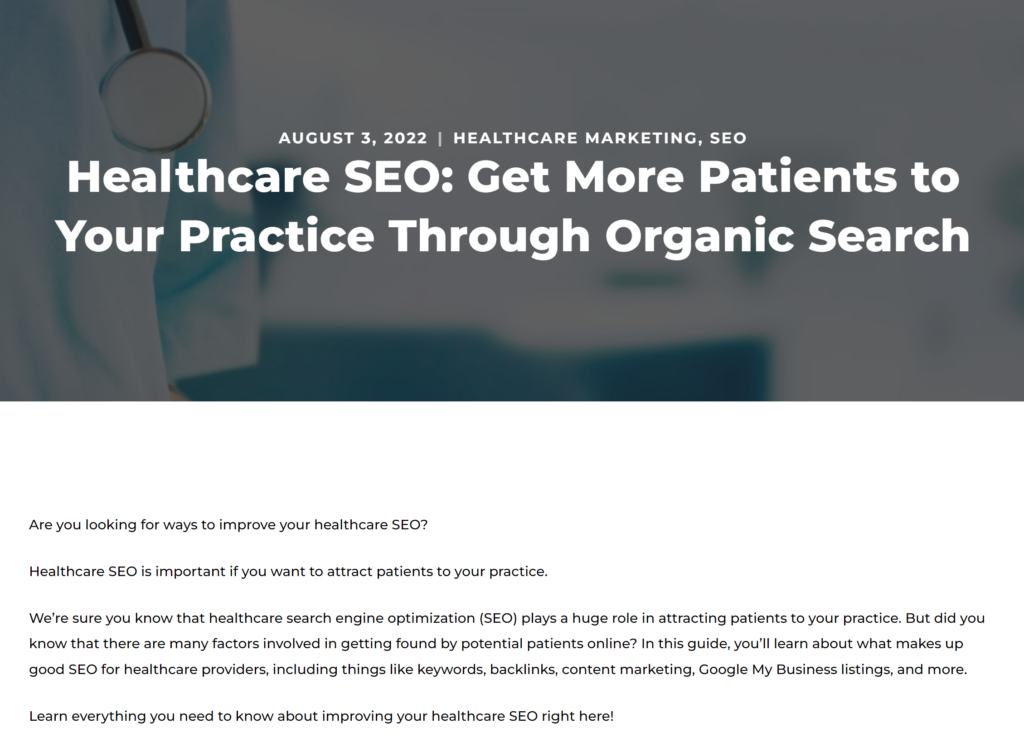 An article on healthcare SEO.